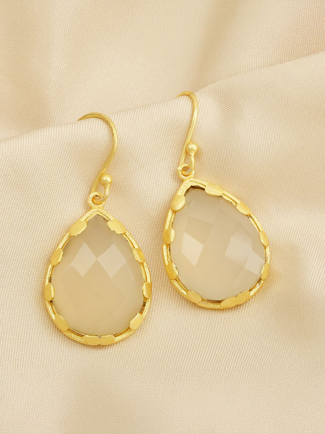 La Vita Gold Plated Artificial Stones Studded Teardrop Shaped Drop Earrings