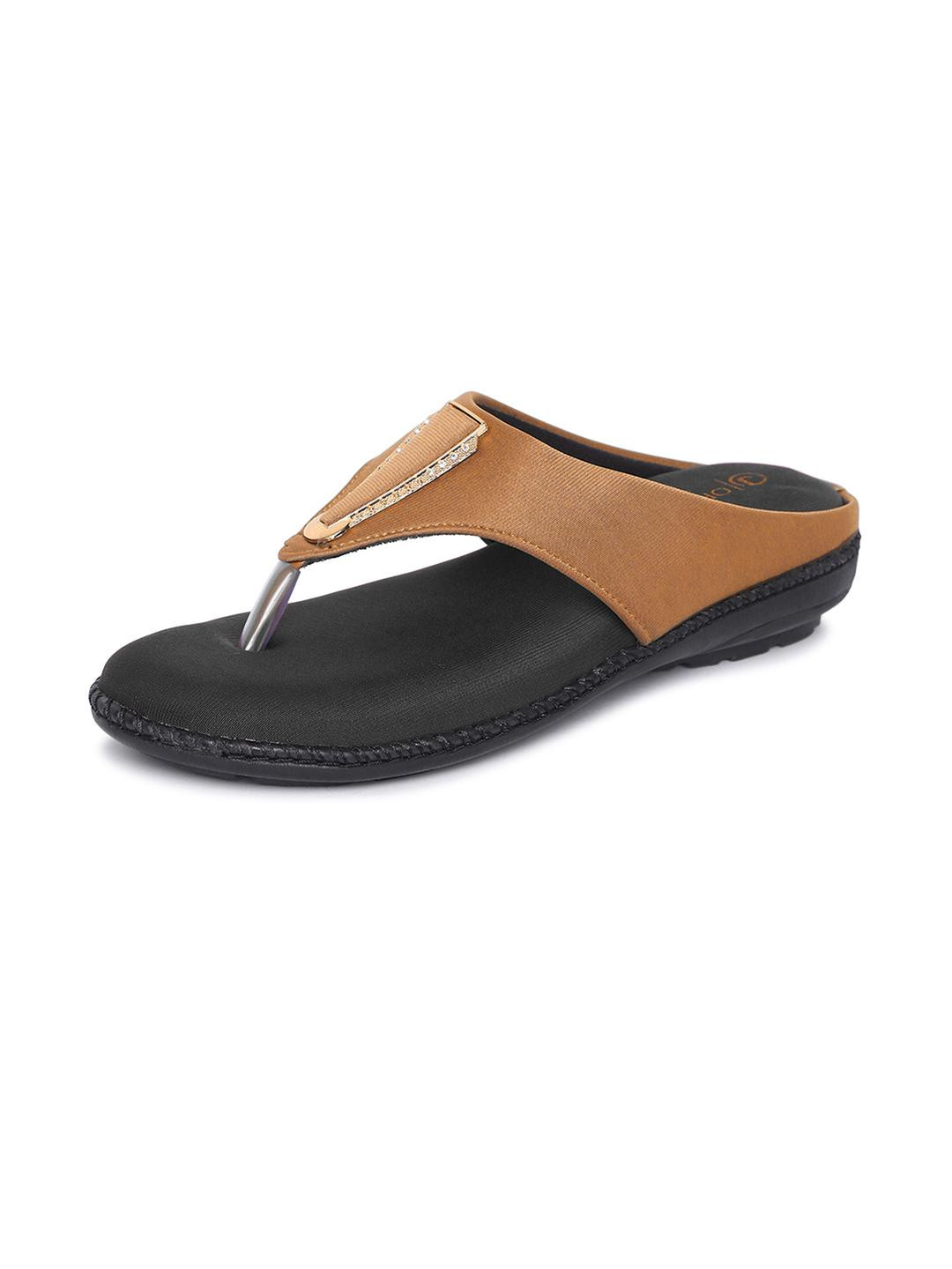 ORTHO JOY Brown Synthetic Flip Flops