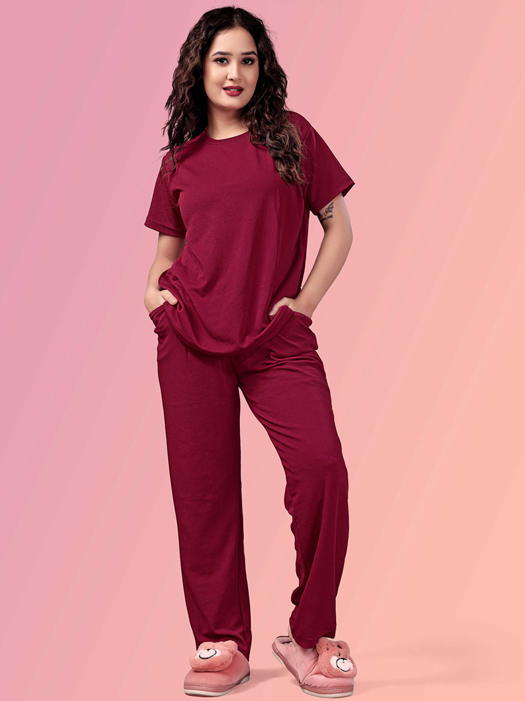 JK Creation Women Solid Top And Pyjama Night suit