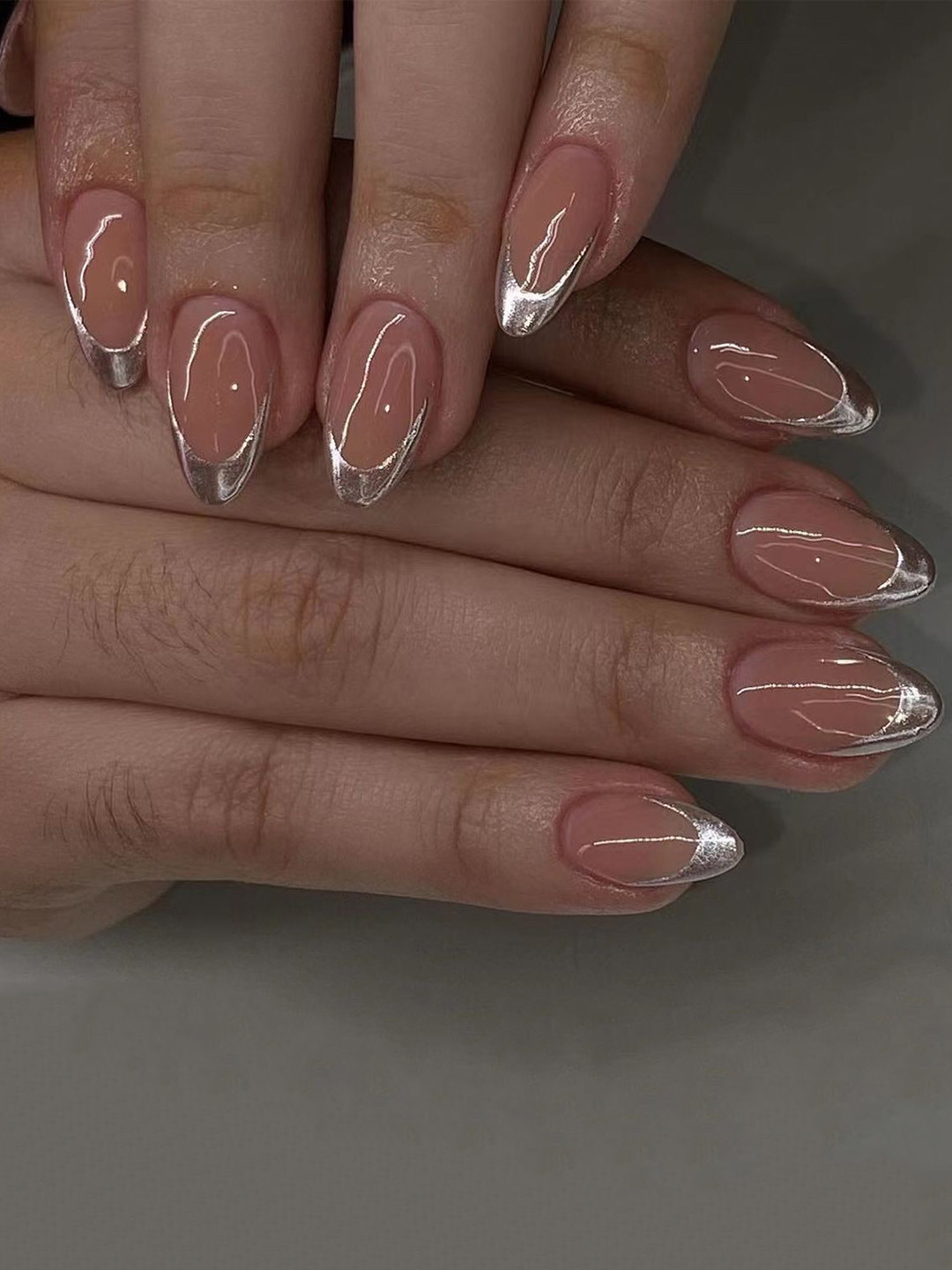 GLOW CUPID Set Of 24 Reusable Press On Nails Kit - Silver Edge Elegance