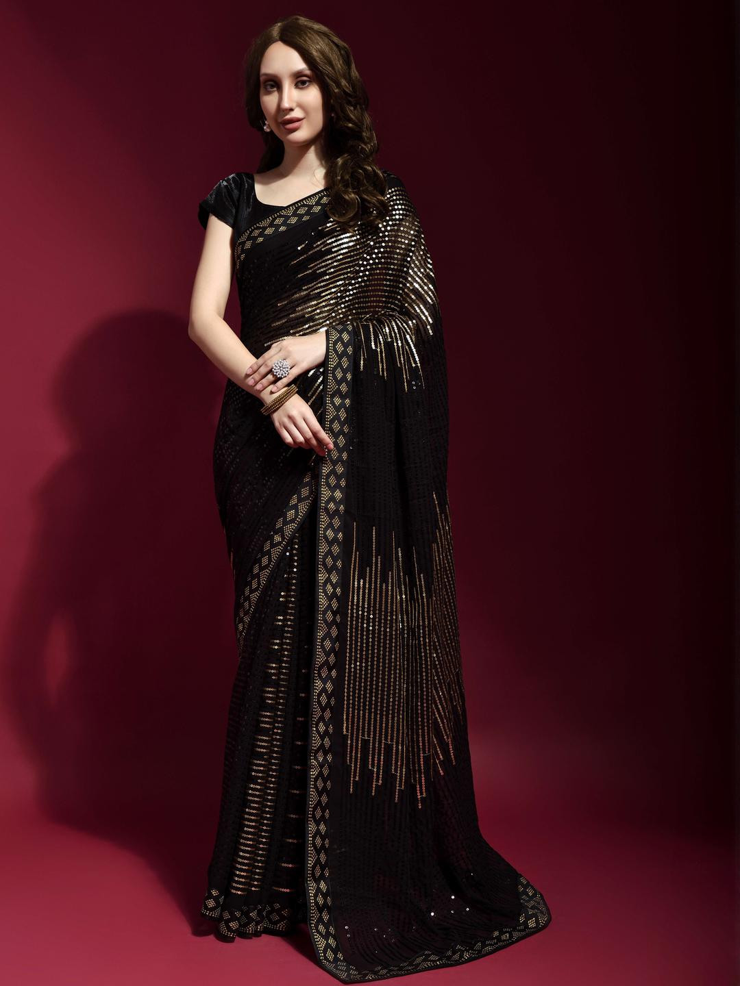 CaniBani Gold Pure Georgette Sarees