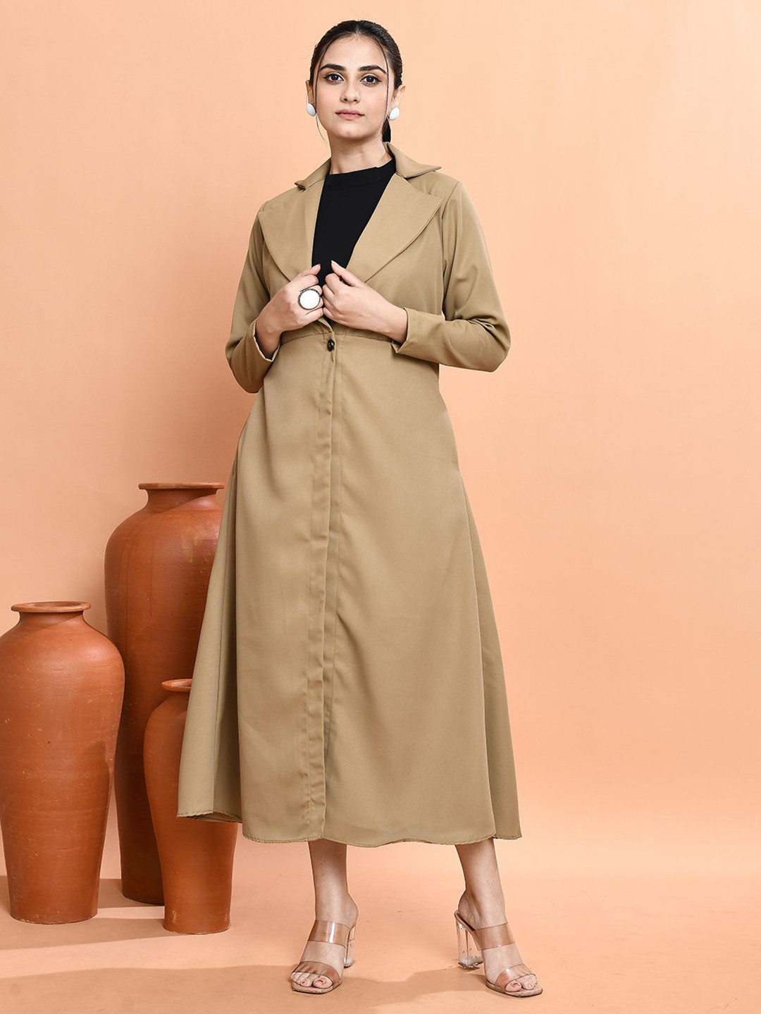 Vestajo Boutiqo Women Round Neck Sheath Midi Dress With Jacket