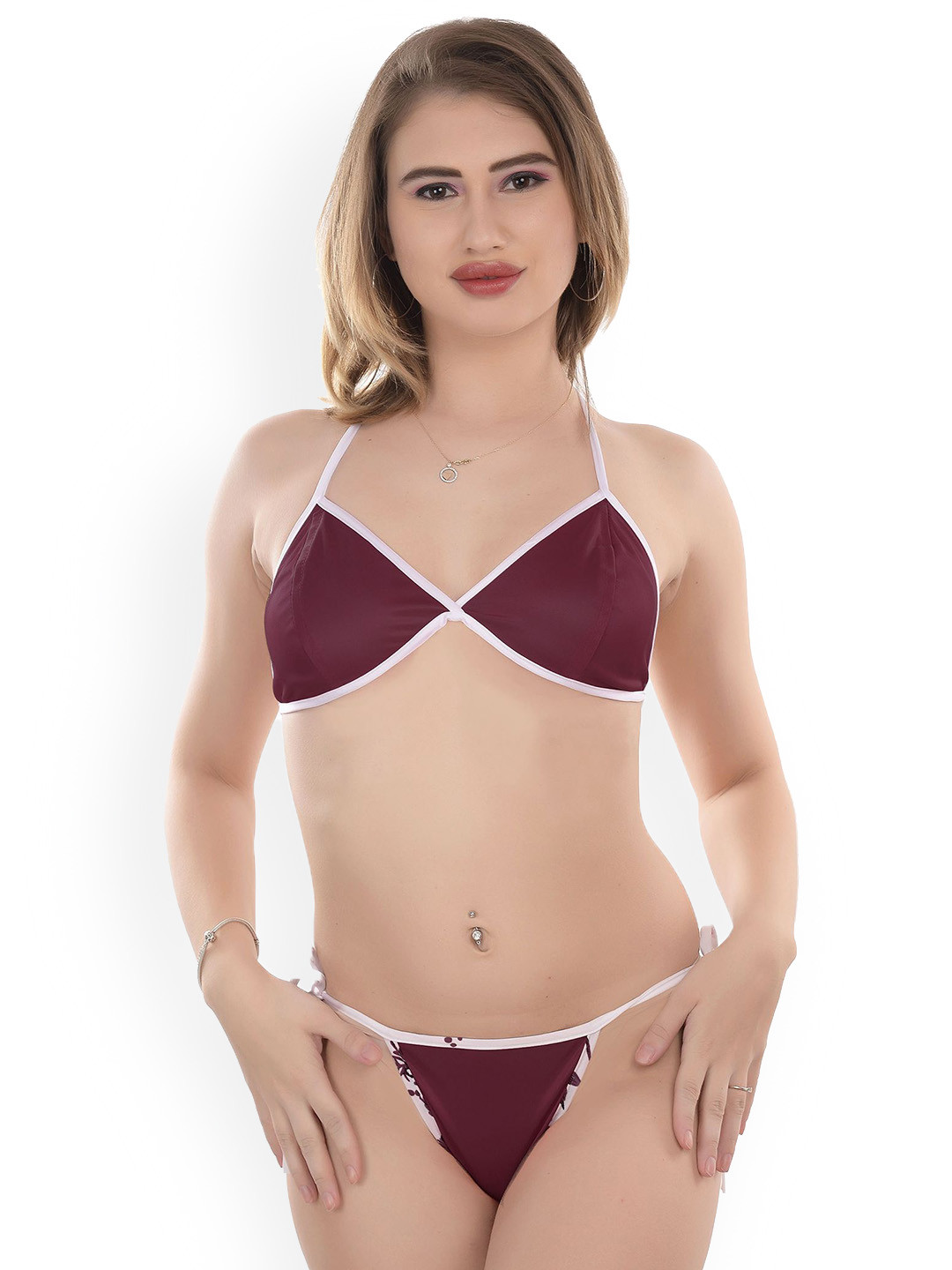 Xs and Os Halter Neck Bra Panty Lingerie Set BP_ST_X001_COFFEE_SMALL