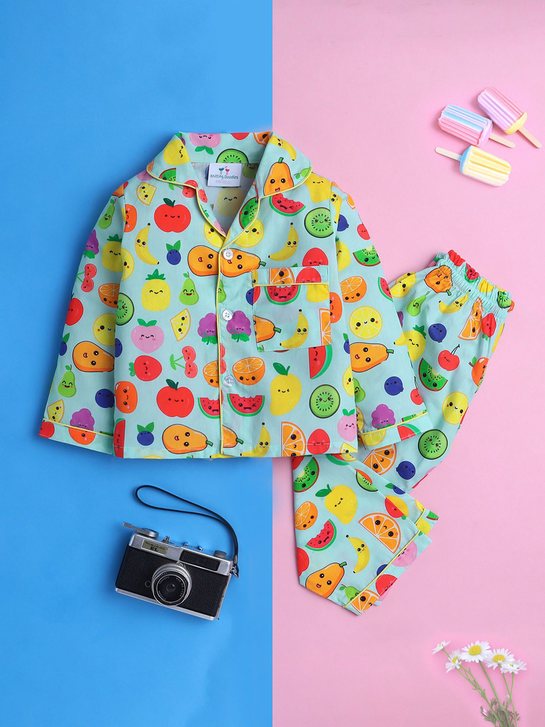 Knitting Doodles Kids Fruits Printed Pure Cotton Night suit