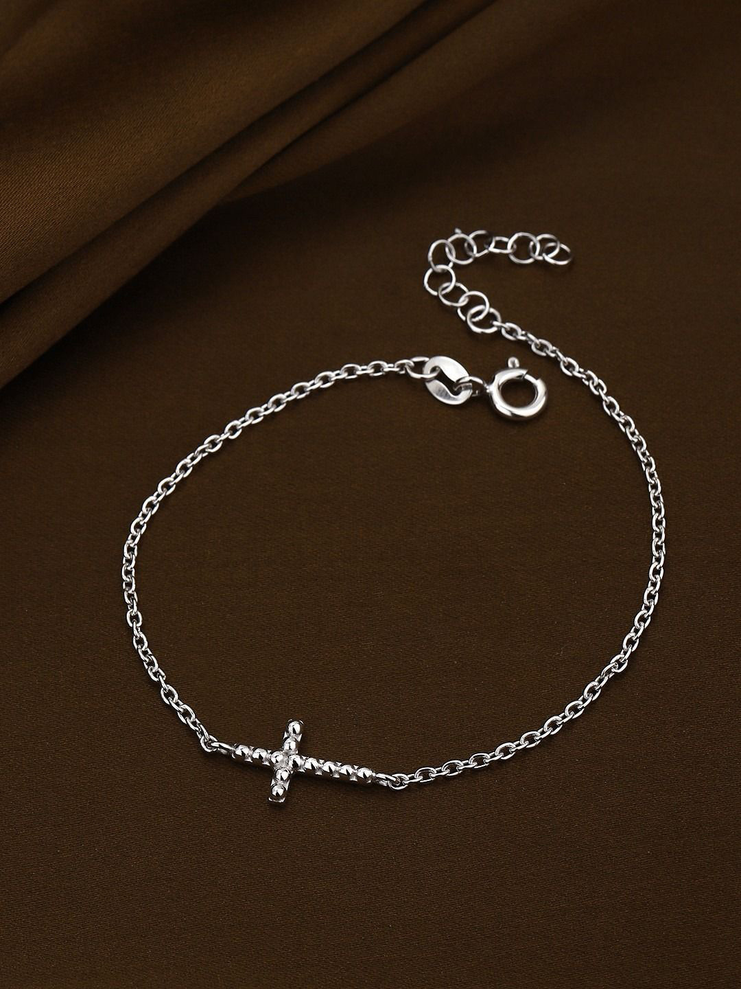 VANBELLE 925 Sterling Silver Rhodium Plated Cross Charm Bracelet