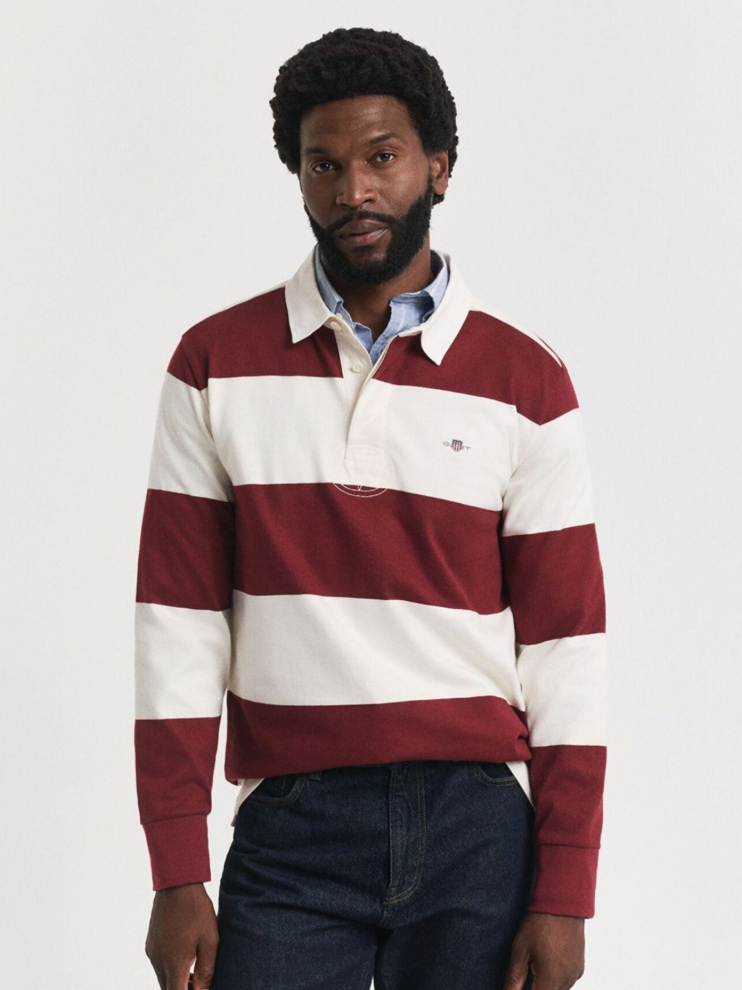 GANT Men Colourblocked Polo Collar Relexed Fit Pure Cotton T-shirt