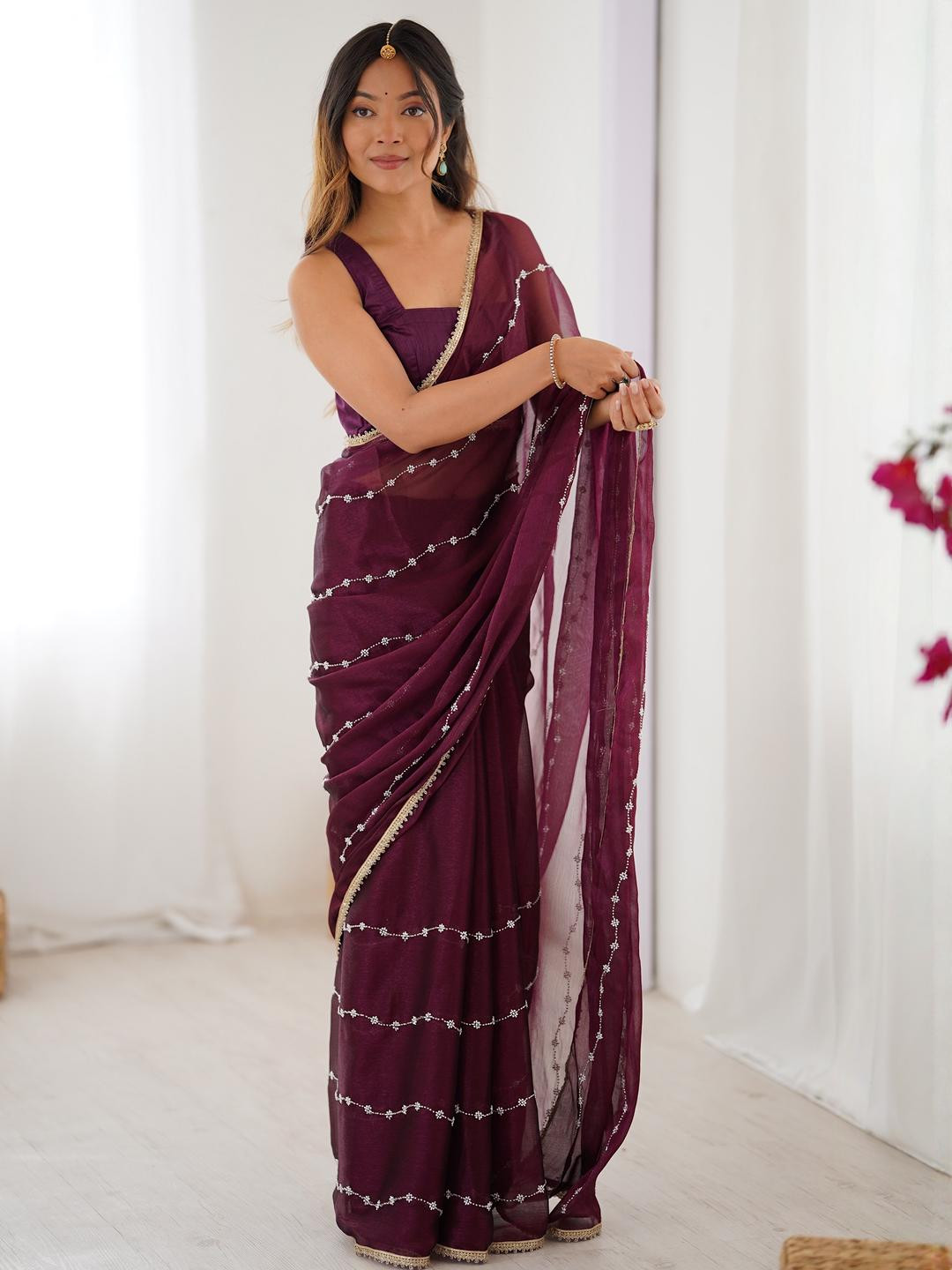CaniBani Magenta Silk Blend Sarees