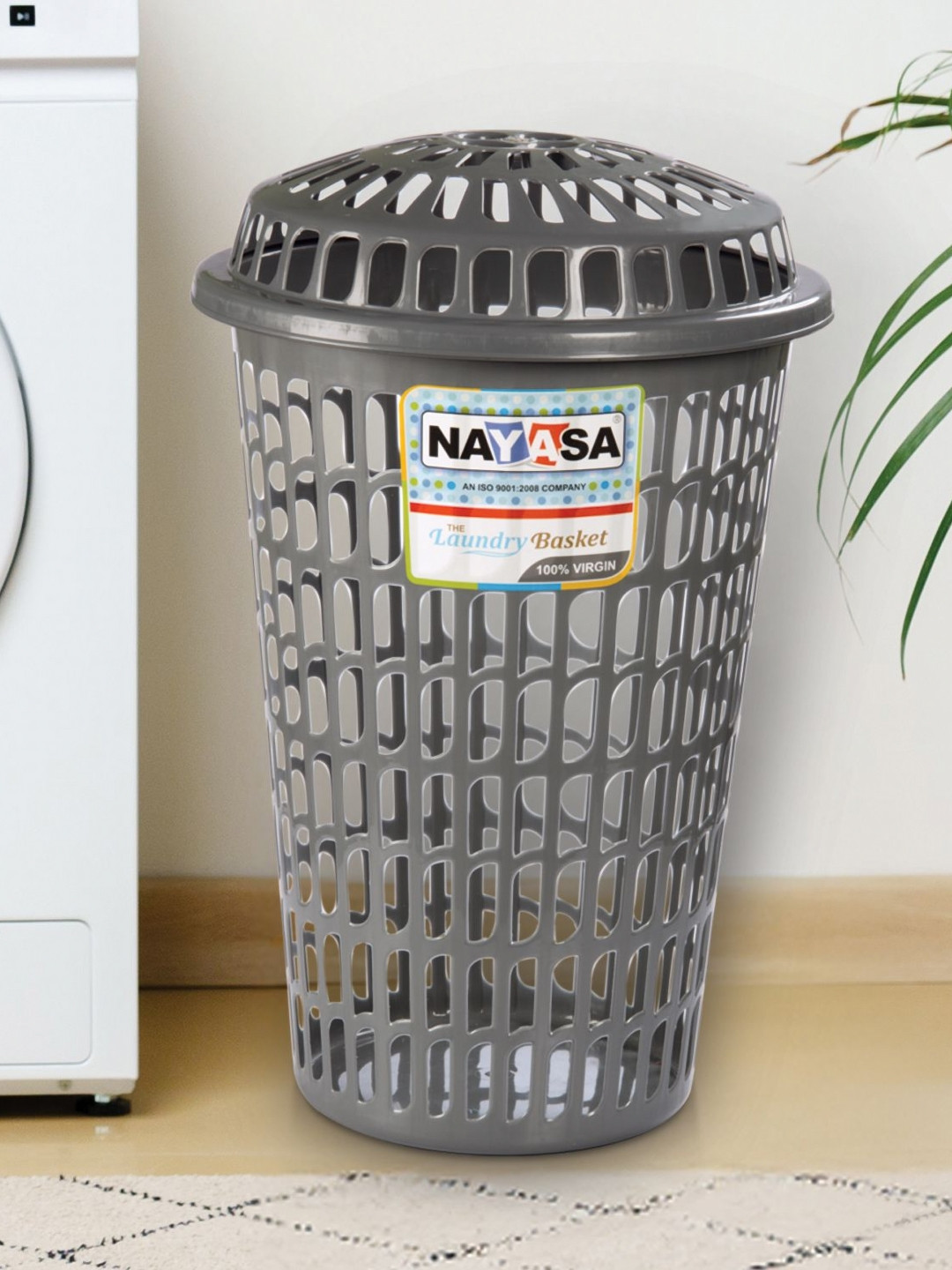 Nayasa Brown Textured Storage Basket With Lid Durable Laundry Bag 60 L