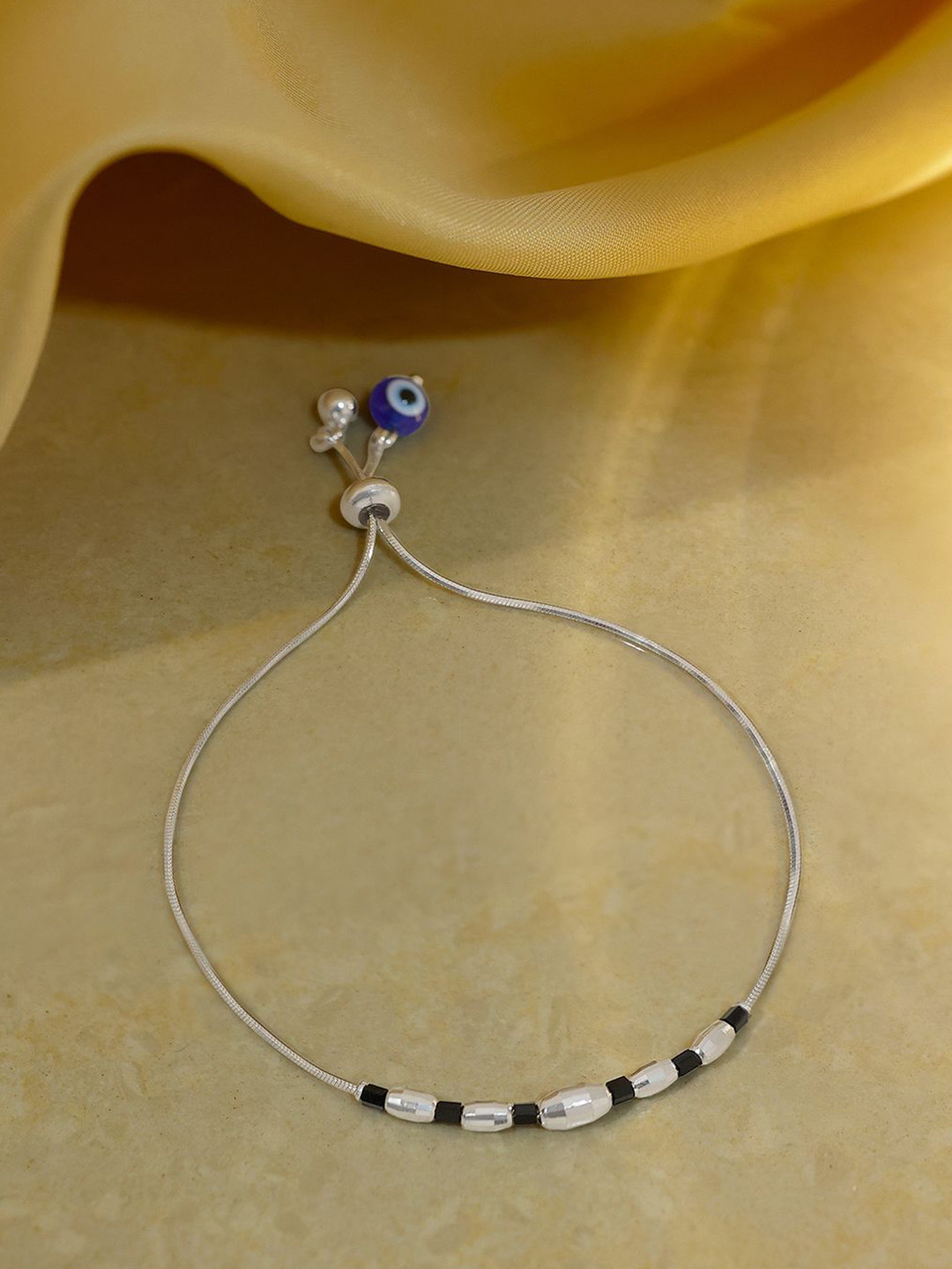 Tweov Jewels Women 925 Sterling Silver Rhodium Plated CZ Beaded Evil Eye Chain Bracelet