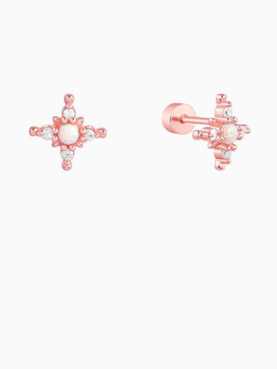 GIVA Looney 925 Silver Rose Gold-Plated Zircon Floral Studs Earrings