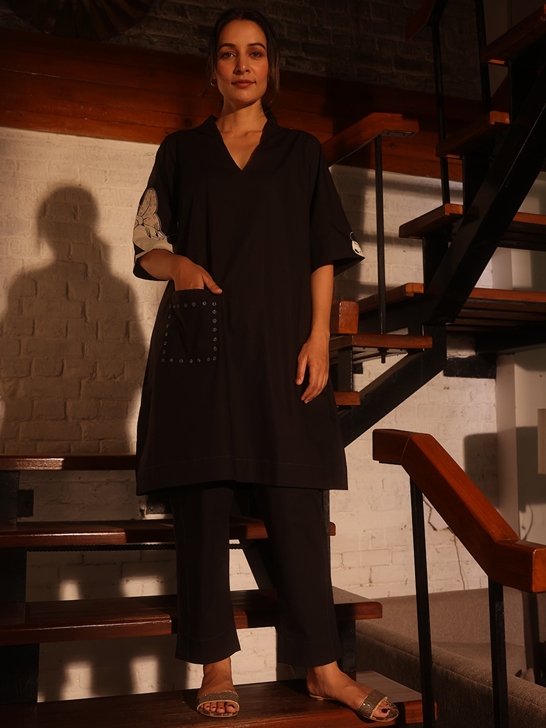 Raas by Ekta Magic of Mickey Printed Pure Cotton V-Neck Tunic With Trousers Co-Ords