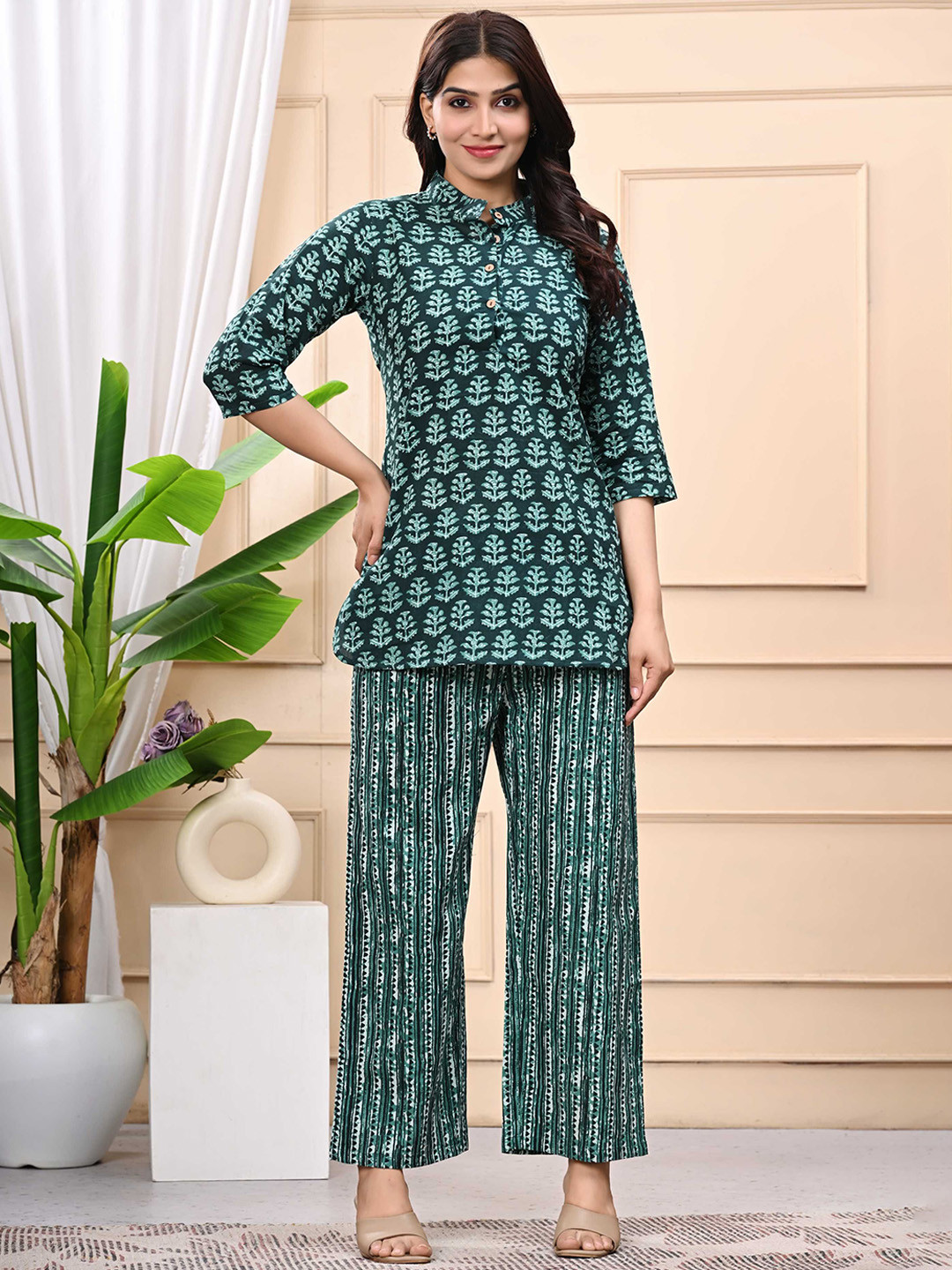 Billion Printed Pure Cotton Tunic & Palazzo Co-Ord Set