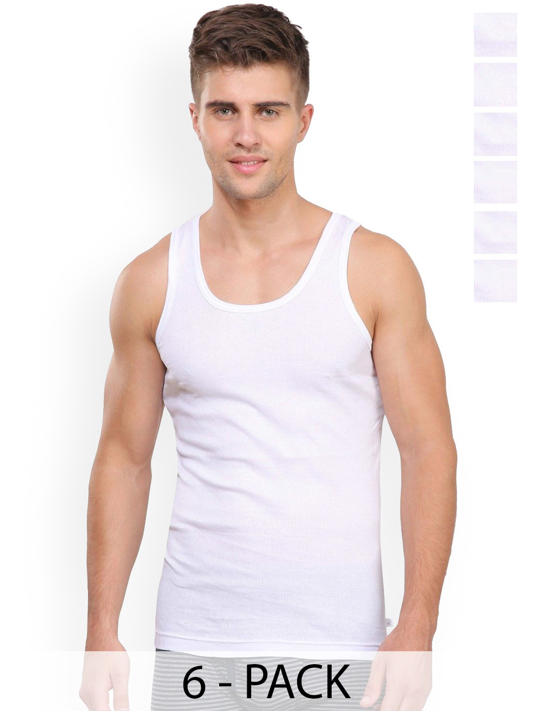 Rupa Frontline Pack Of 6 Ribbed  Pure Cotton Vest Frontline--Rib-White-RN-6