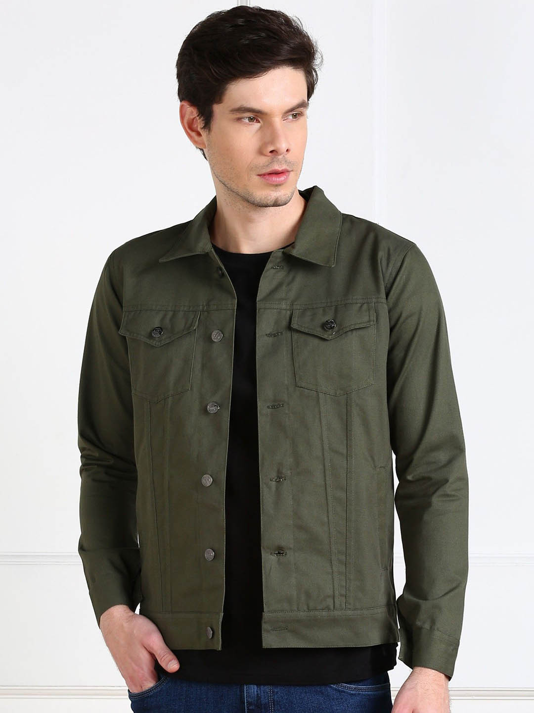 MONTREZ Men Spread Collar Solid Lightweight Casual Tailored Jacket
