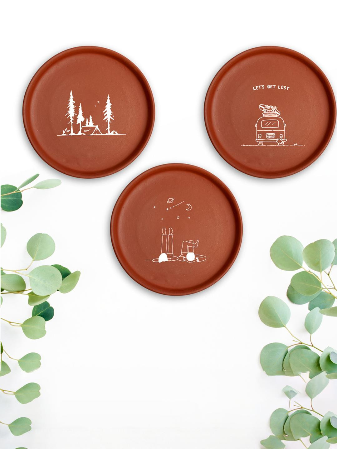 ALMIRO TREE Clay Rusty Hanging Hall 3Pcs Wall Plates-8In