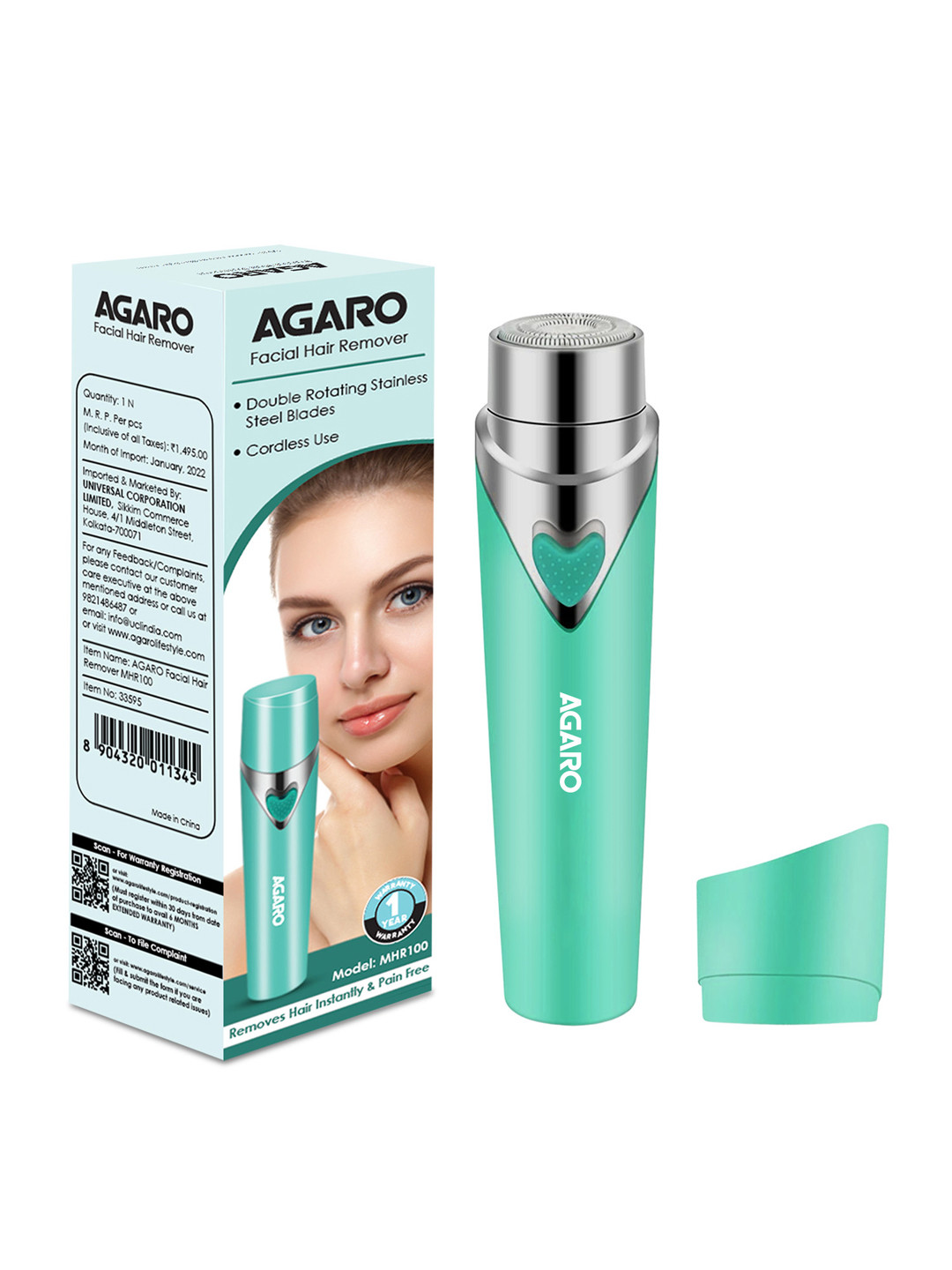 Agaro MHR100 Women Electric Painless Facial Hair Remover For Precision Finish - Green