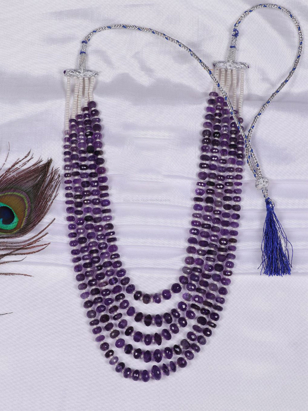 Raj Gems Amethyst And Pearls Gemstone Beaded Necklace Jewellery