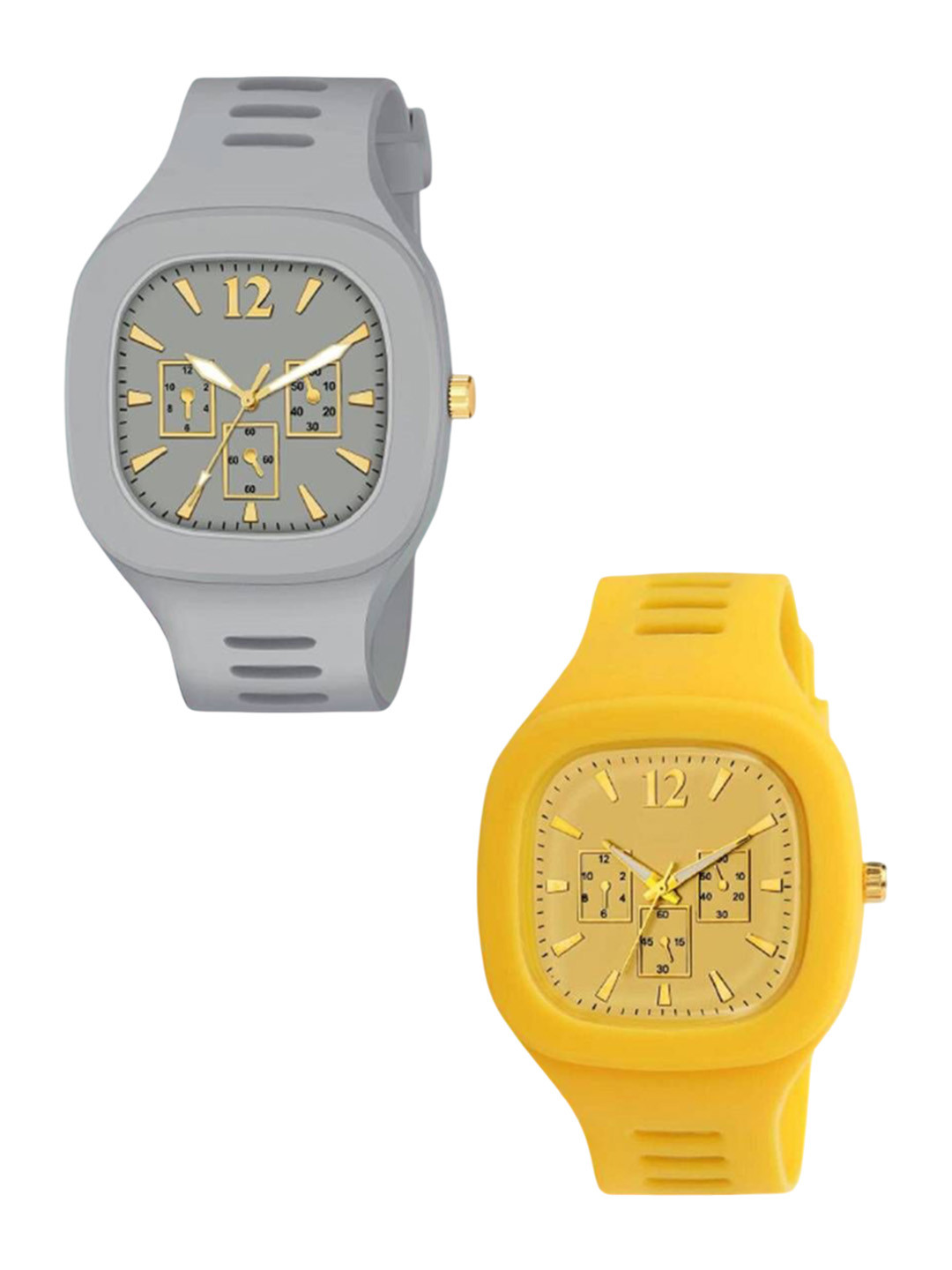 Hala Pack of 2 Men Aluminium Dial & Regular Straps Analogue Watch miller yellow + grey
