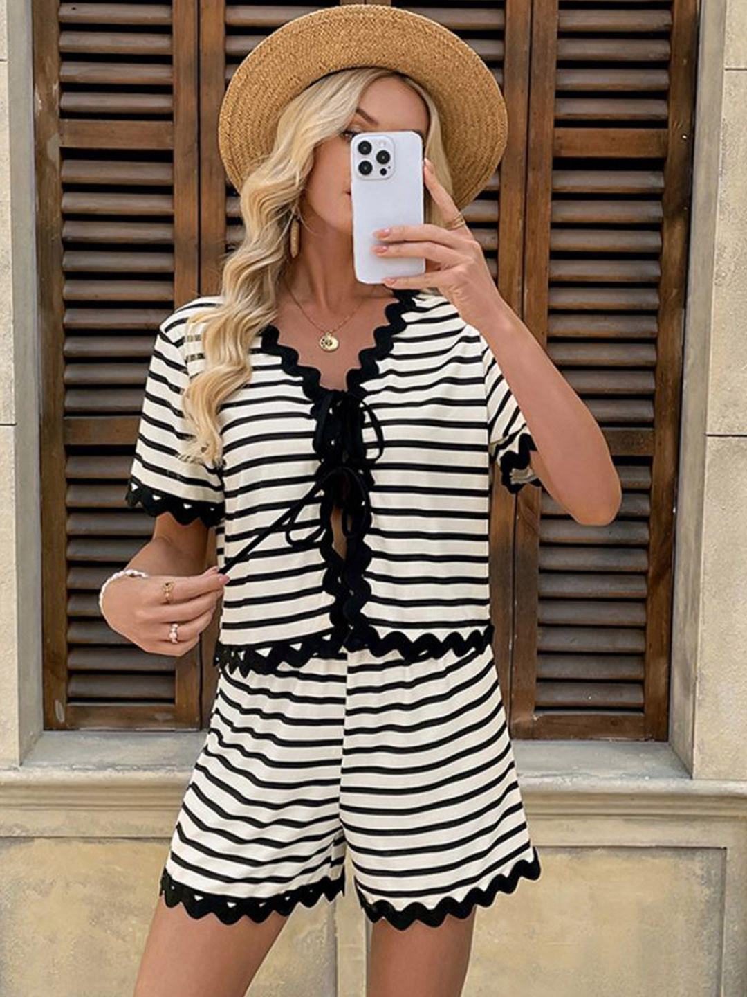 StyleCast Striped Halter Neck Top With Short Co-Ords