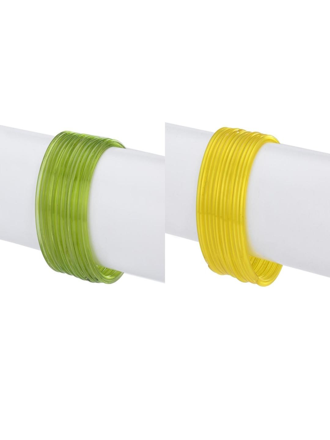 1ST TIME Women Green and Yellow Pack of 24 Solid Ethnic Glass Bangles