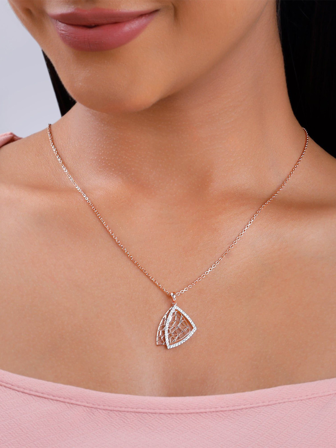 GIVA Rose Gold Dual Layer Diamond pendant