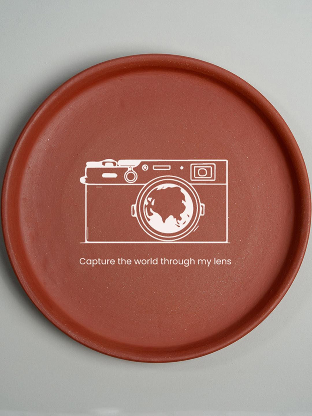 ALMIRO TREE with Camera Art Theme Clay Glossy Hanging Hall Wall Plates-8In