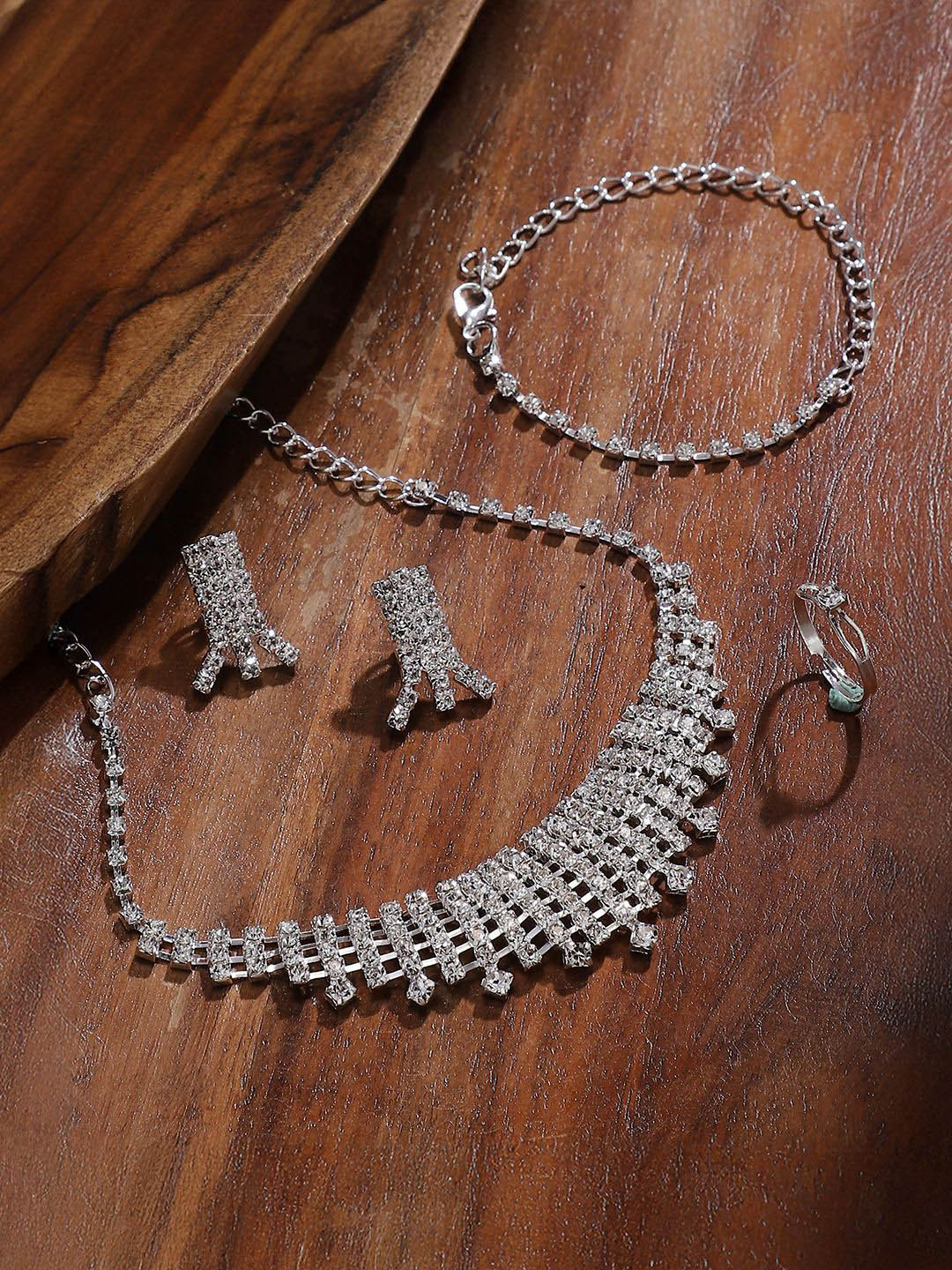 SOHI Silver-Plated Crystal-Studded The Bijou-Niht Jewellery Set