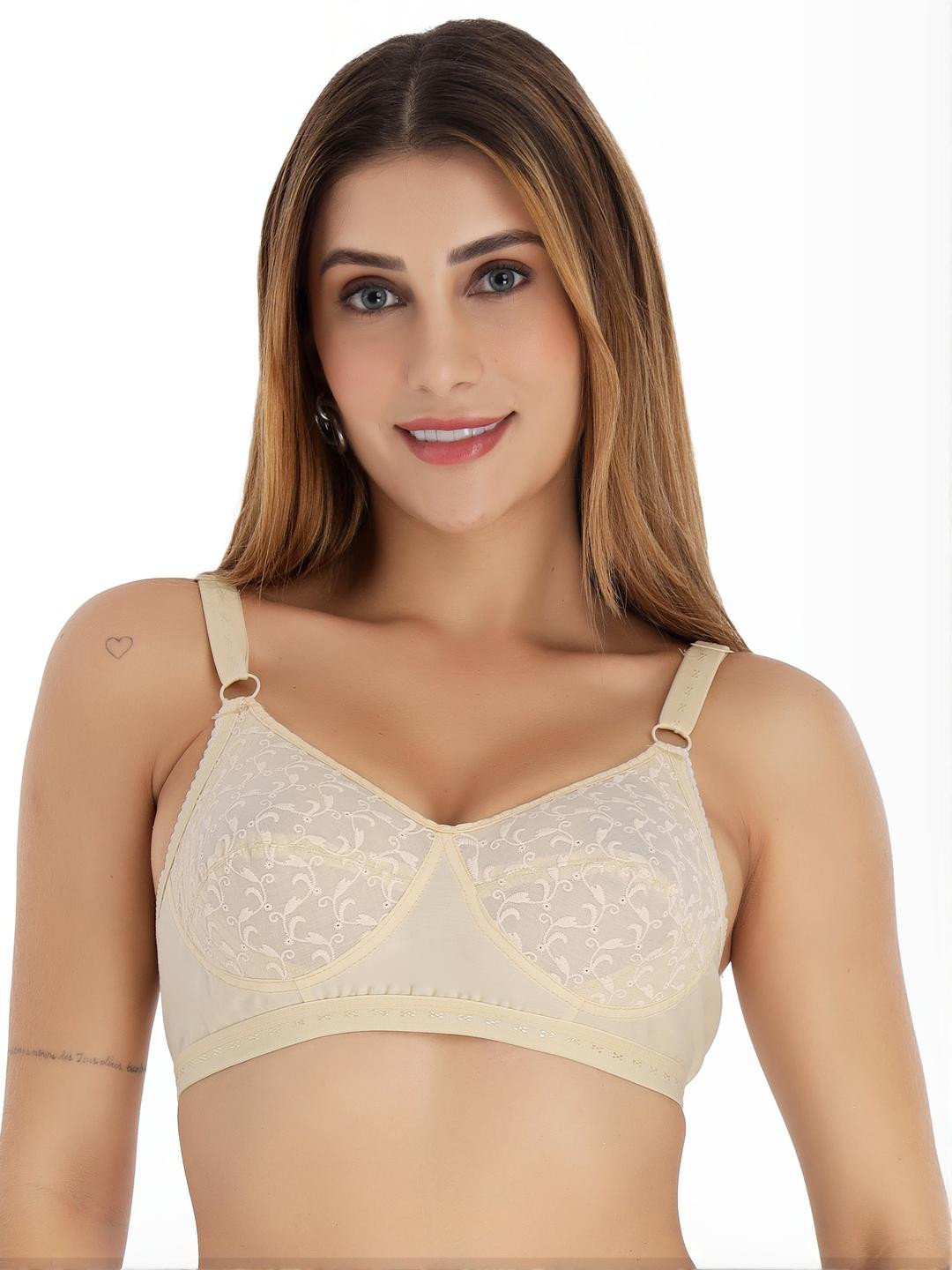 Selfcare Womens Solid Self Design Net Non Padded Full Coverage Bra - SN3713