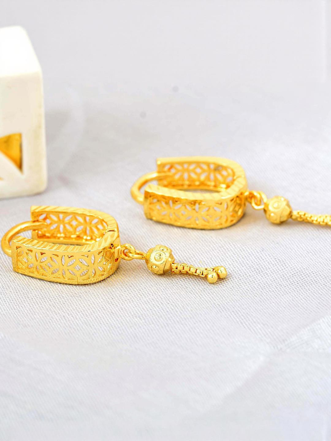 Missmister Women Gold-Plated Tasselled Traditional Hoop Earrings
