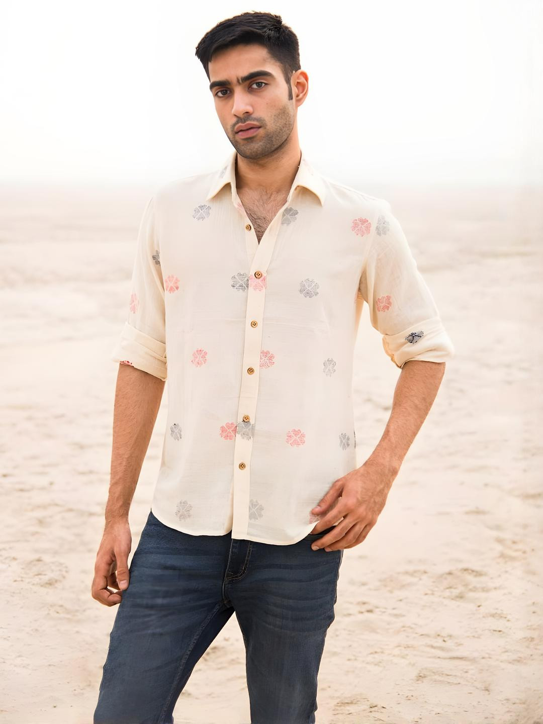 Alankrit Men Cream Shirts