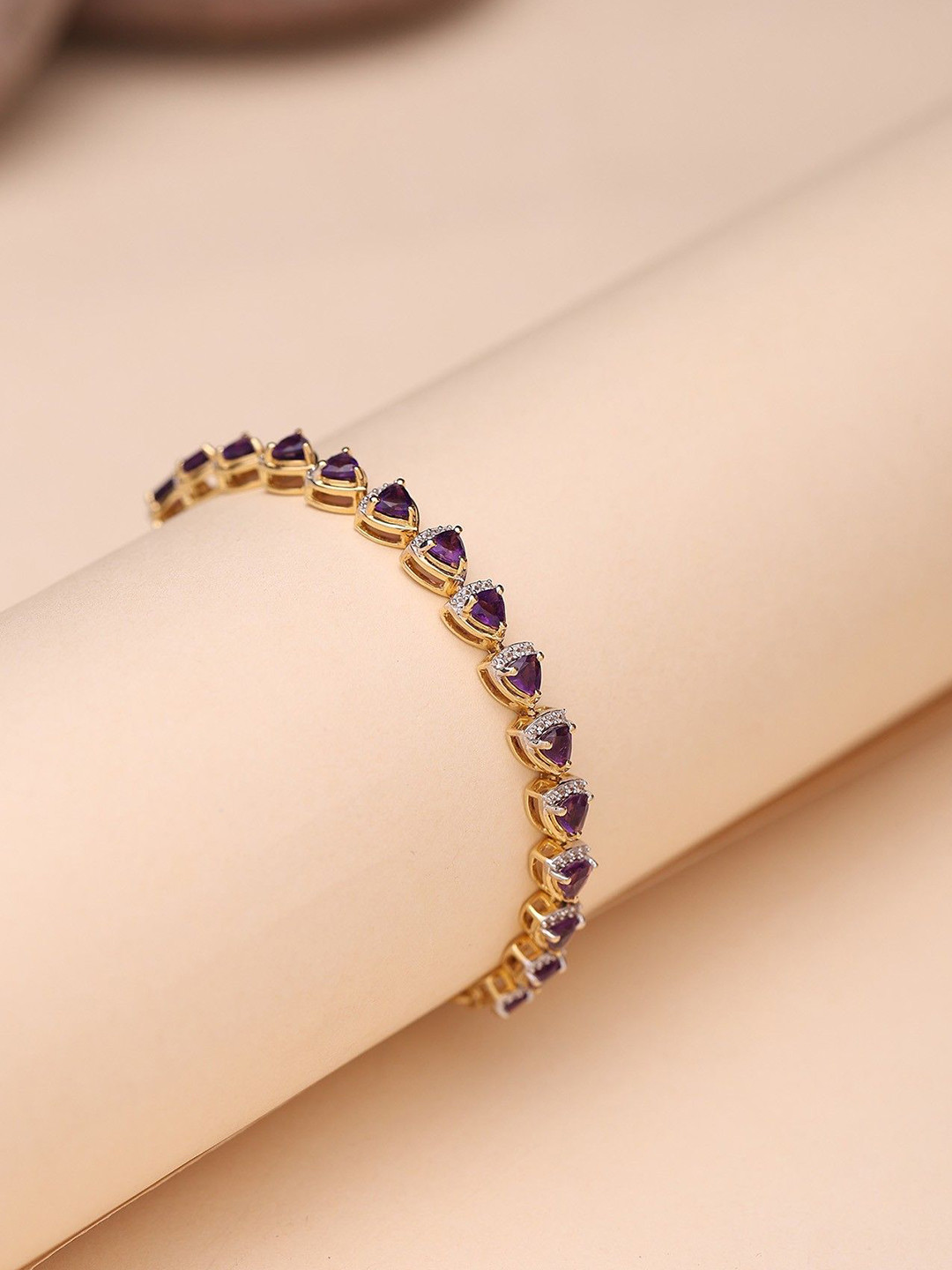 Exotic India Women Sterling Silver Amethyst Gold-Plated Wraparound Bracelet