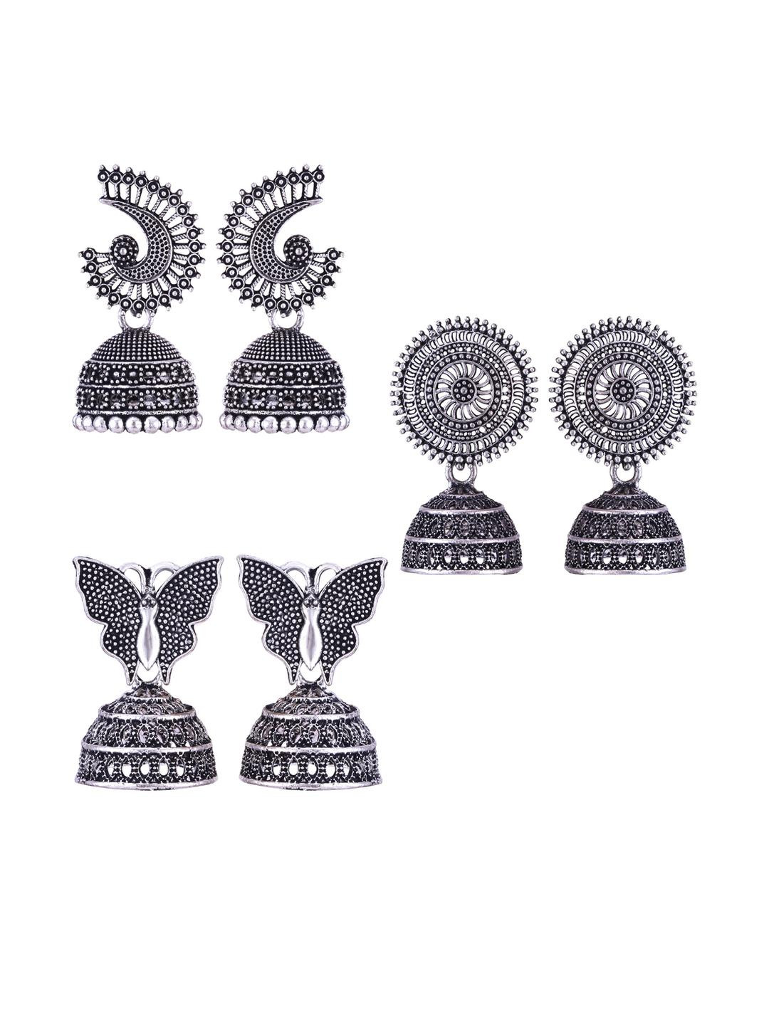 DIVASTRI 3 Pair Peacock Shaped Jhumkas Earrings