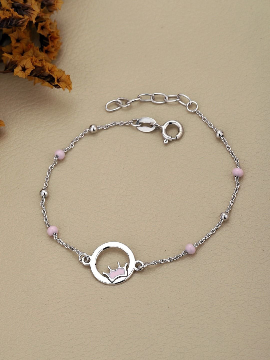 VANBELLE 925 Sterling Silver Rhodium Plated Crown Enamel Charm Bracelet