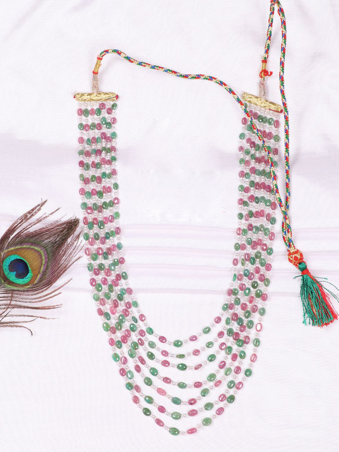 Raj Gems Natural Ruby And Emerald Gemstone Beaded Necklace Jewellery