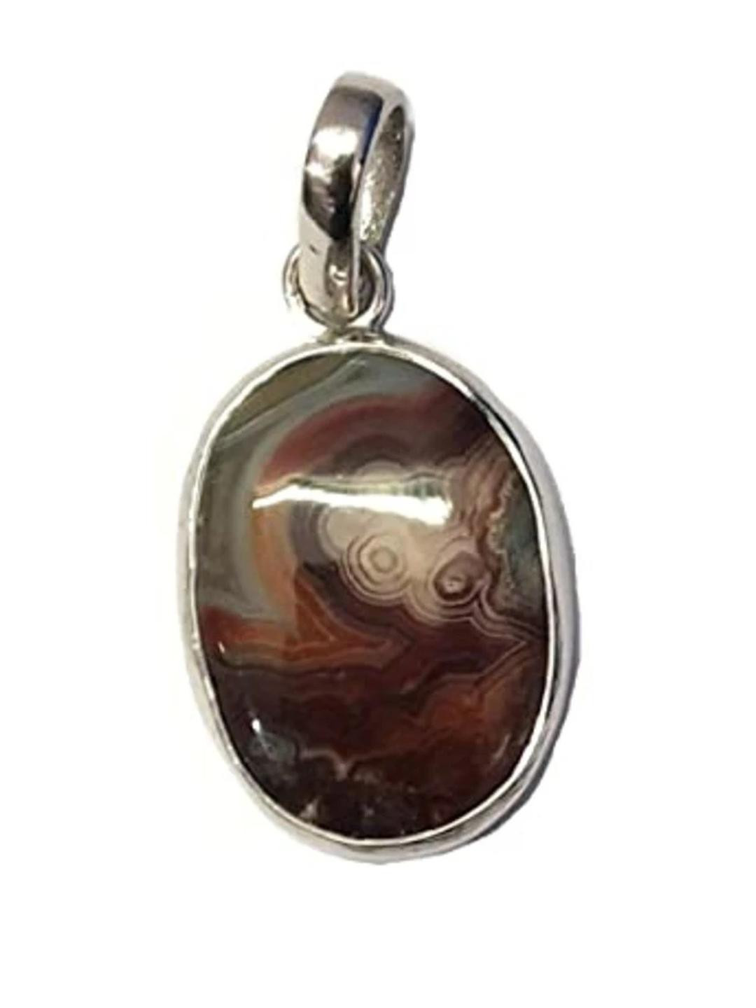 Divine souvenirs Unisex Oval Brown Agate Silver Pendant