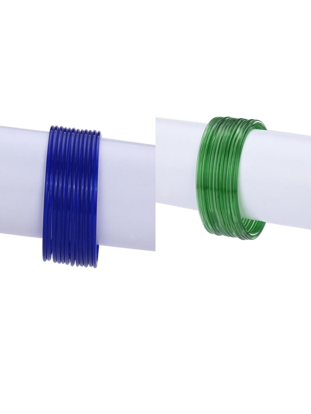 SOMIL Set of 24 Green & Blue Plain Glass Bangles
