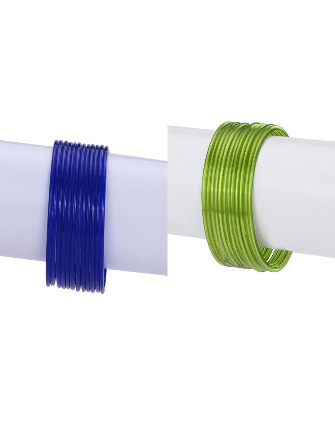 1ST TIME Women Set of 24 Navy Blue & Green Plain Glass Bangles