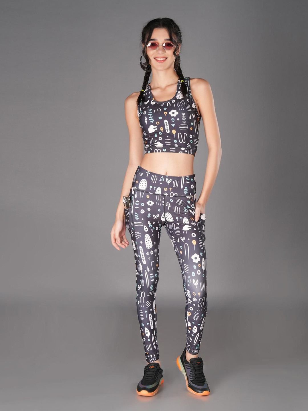 The Dance Bible Printed Scoop Neck Sports Top With  Activewear Tights Co-Ords