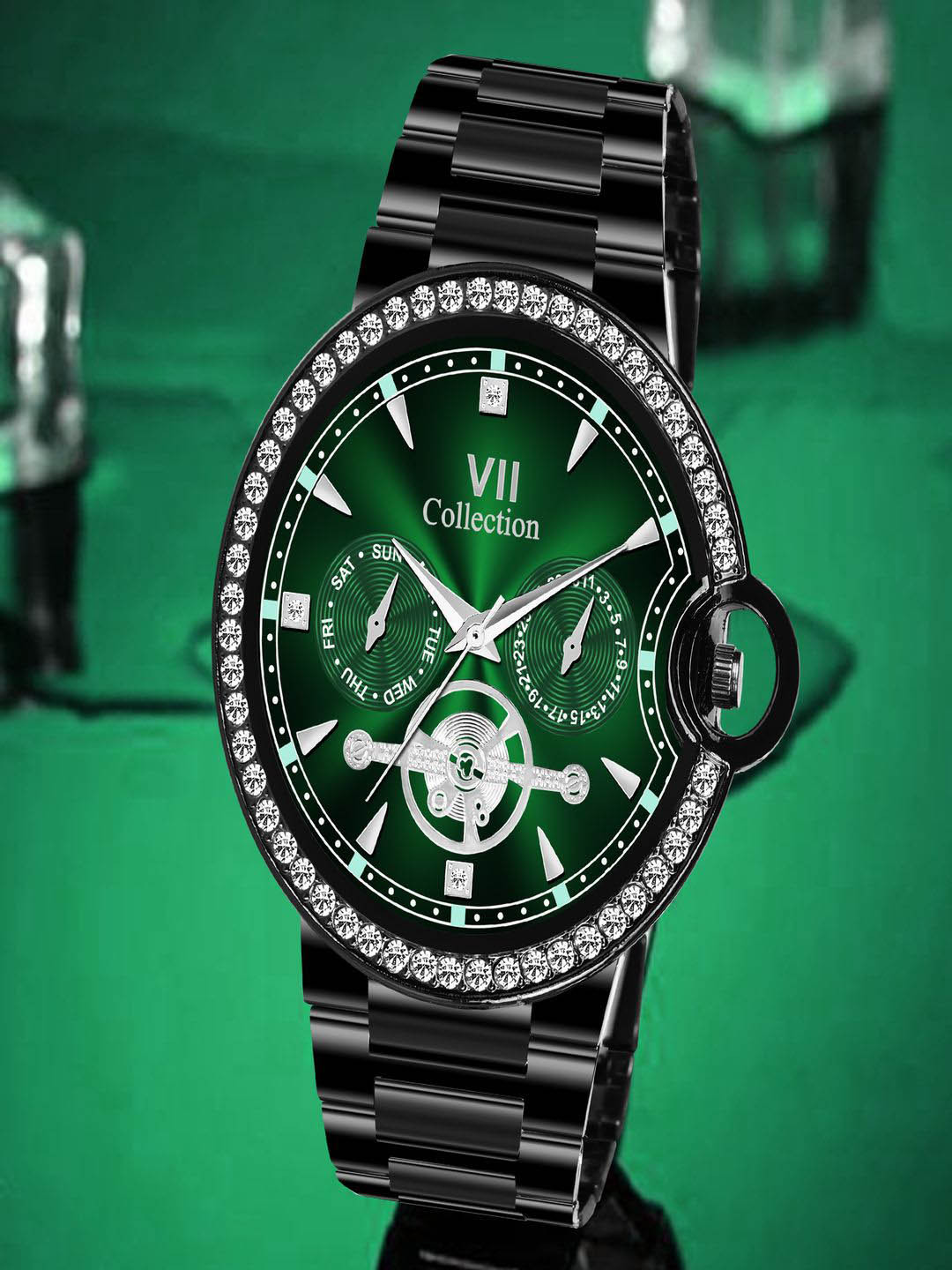 Hala Men Round Dial & Bracelet Style Straps Analogue Watch 3001-Green-Black