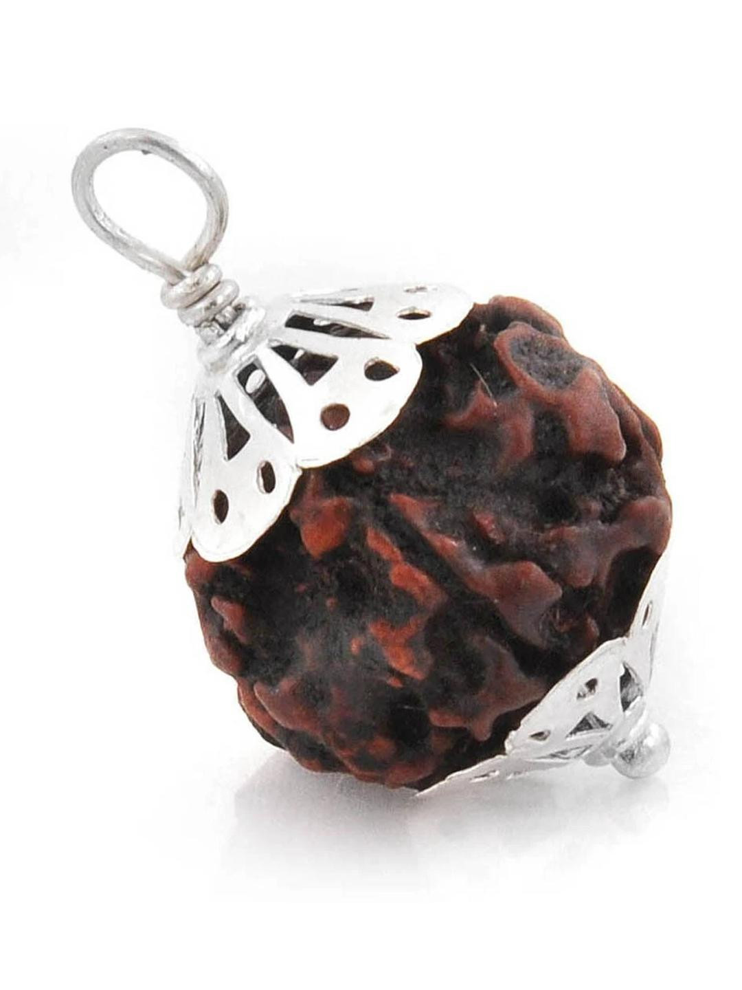 Divine souvenirs Unisex Brown Color Wood Silver-Plated Alloy Circular Ethnic Pendant