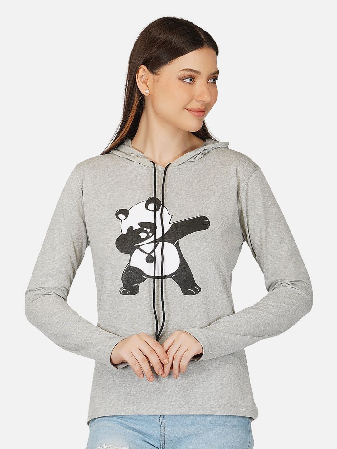 BASE 41 Women Graphic Printed Hooded Cotton T-shirt