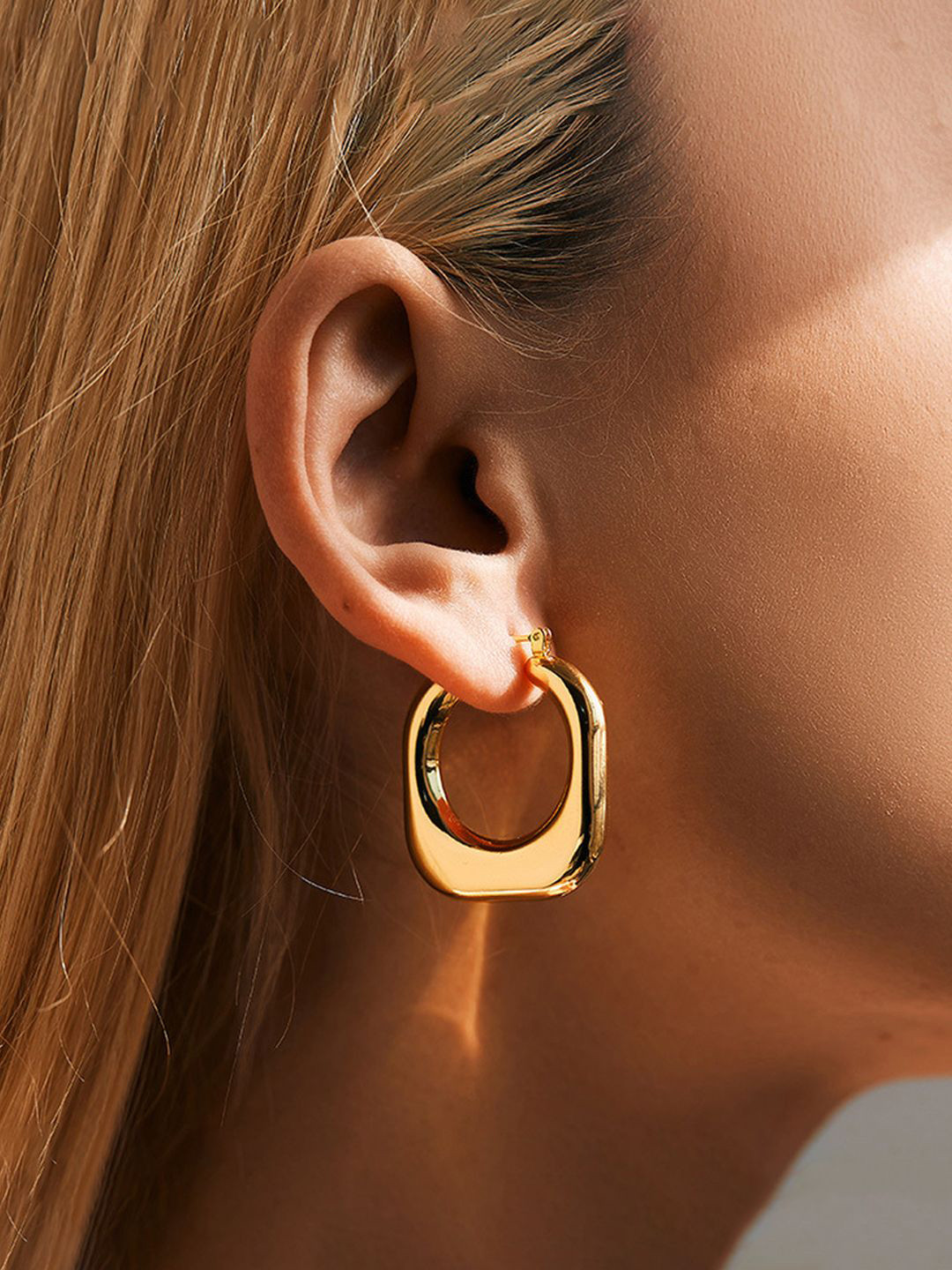 Designs & You Stainless Steel Gold-Plated Square Shaped Hoop Earrings