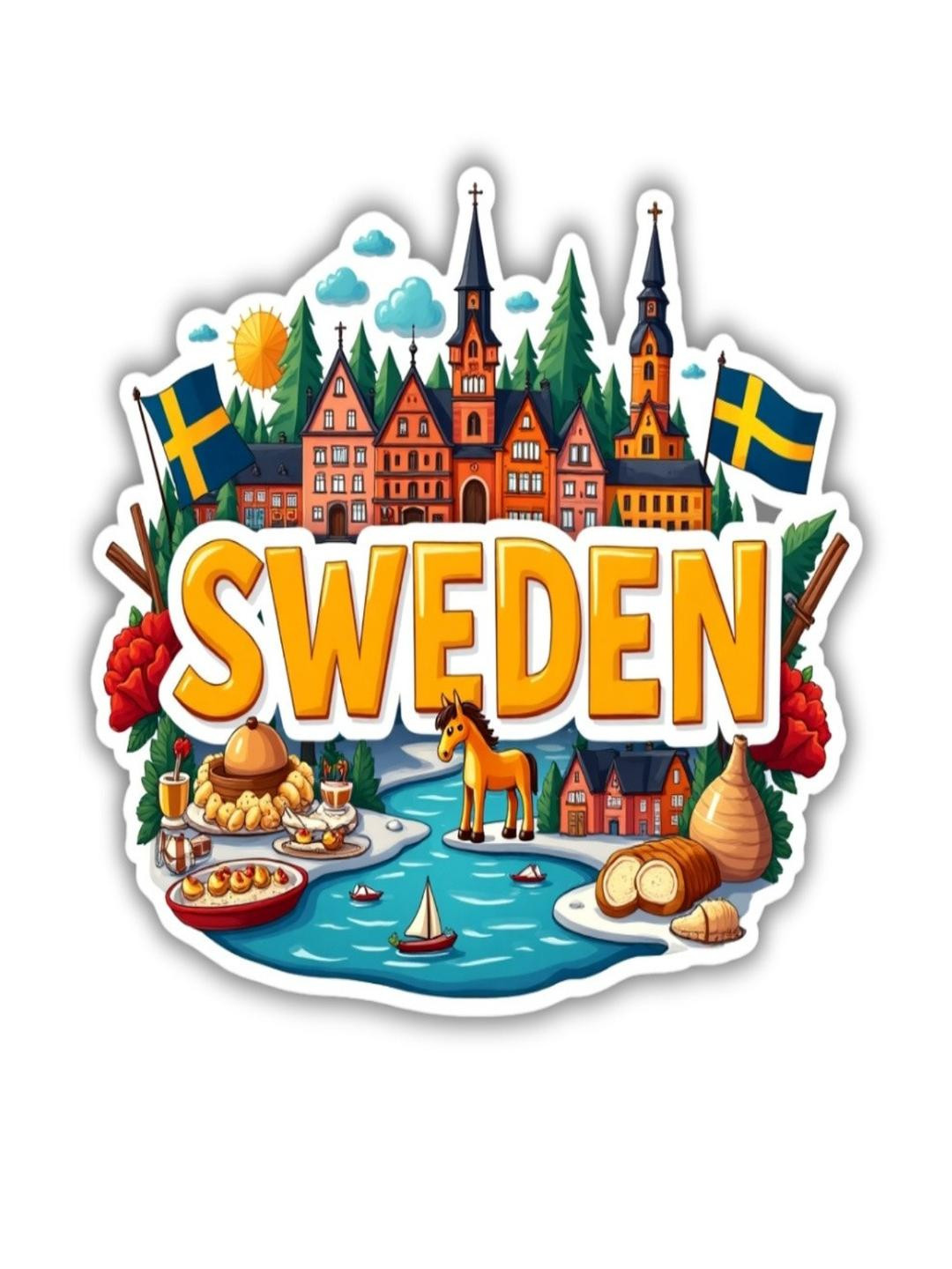 Sweden Country Theme Souvenir Wooden Refrigerator Stylish Fridge Magnet
