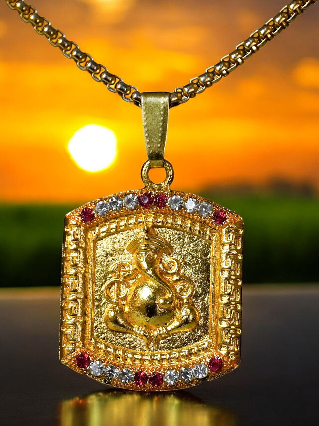 Japam Unisex Stone-Studded Ganpati Pendant Necklace