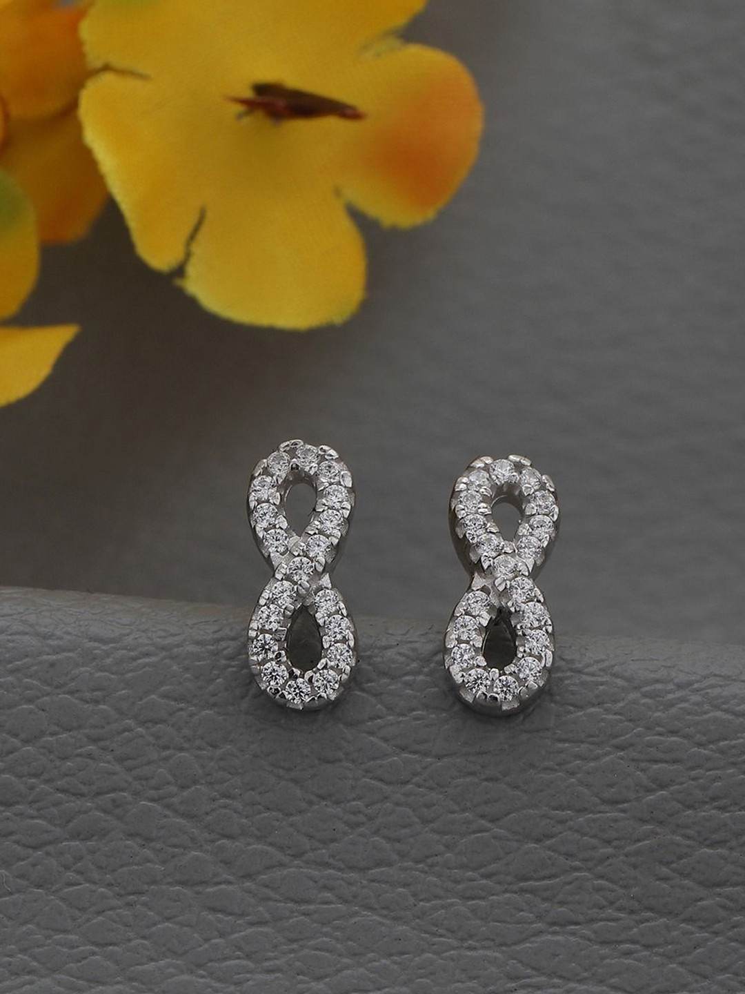 VANBELLE 925 Sterling Silver Rhodium Plated CZ Infinity Stud Earring