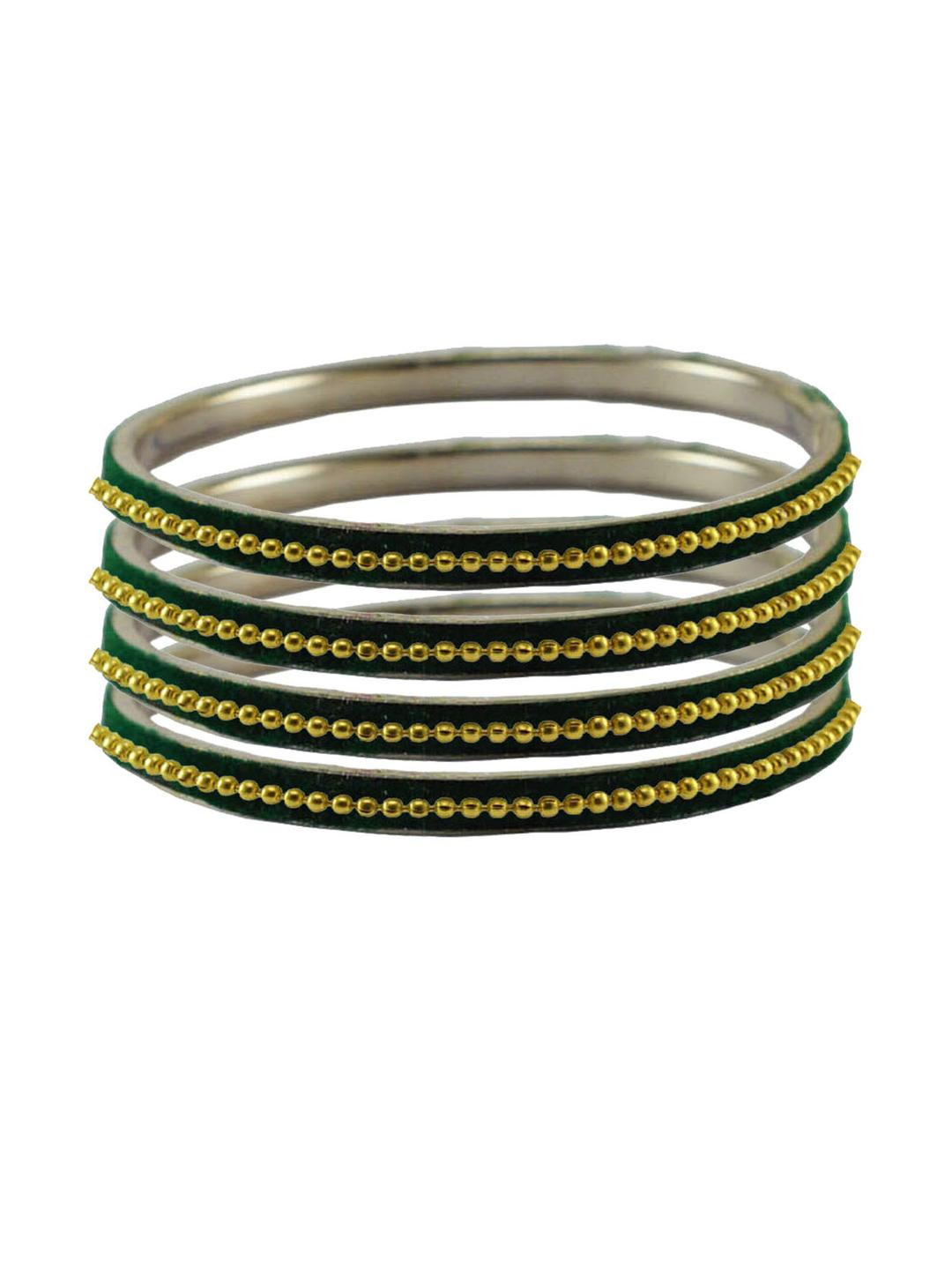 Vidhya Kangan Women Green Gold Toned Set of 4 Beaded Traditional Bangles