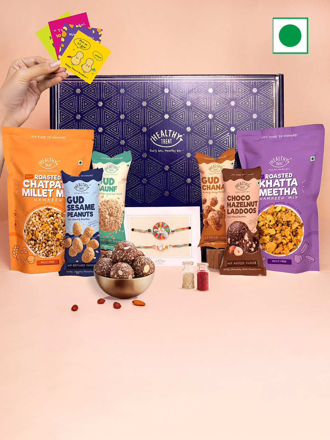 Healthy Treat Set Of 10 Rakhi With Gift Hamper Assorted Gifts