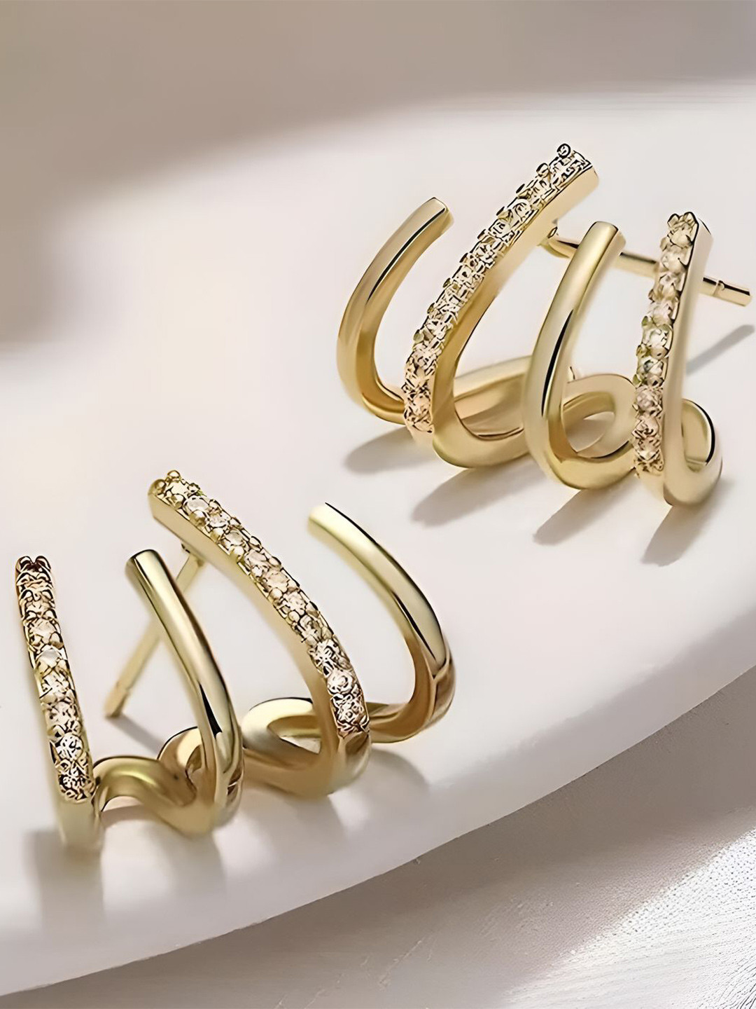 Goho Gold-Plated Artificial Stones Studded Spiral Studs