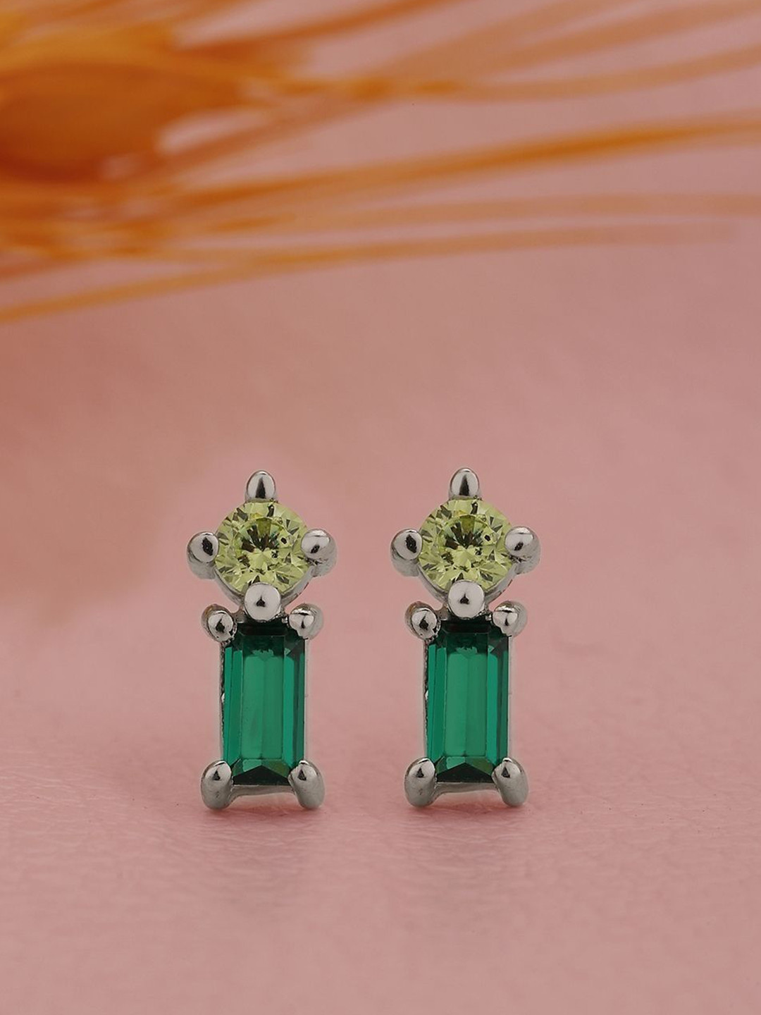 VANBELLE 925 Sterling Silver Rhodium Plated CZ Square Stud Earring