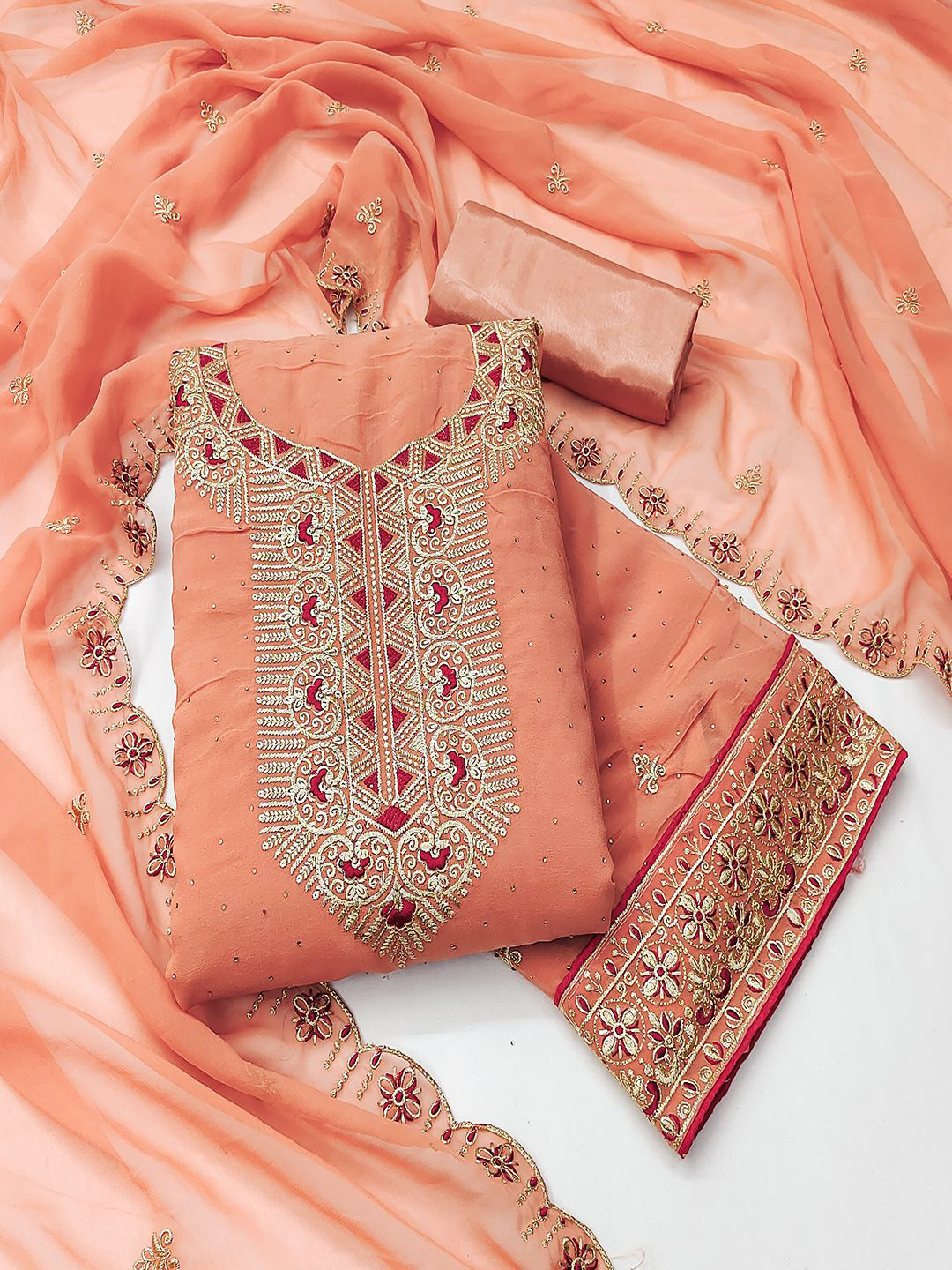 Lilots Silk Georgette Unstitched Dress Material